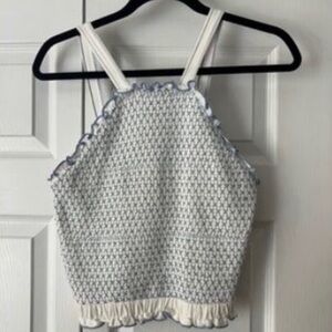 Anthropologie smocked top! White and hint of blue